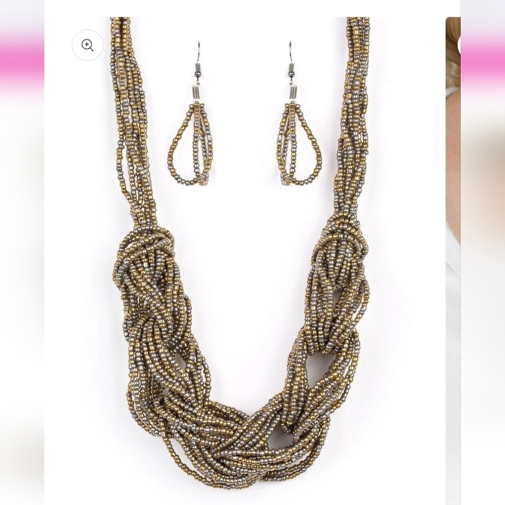 City Catwalk Brass Necklace Seed Beads